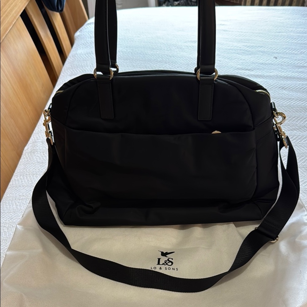 Lo & Sons Black Convertible Laptop Tote with Gold Hardware